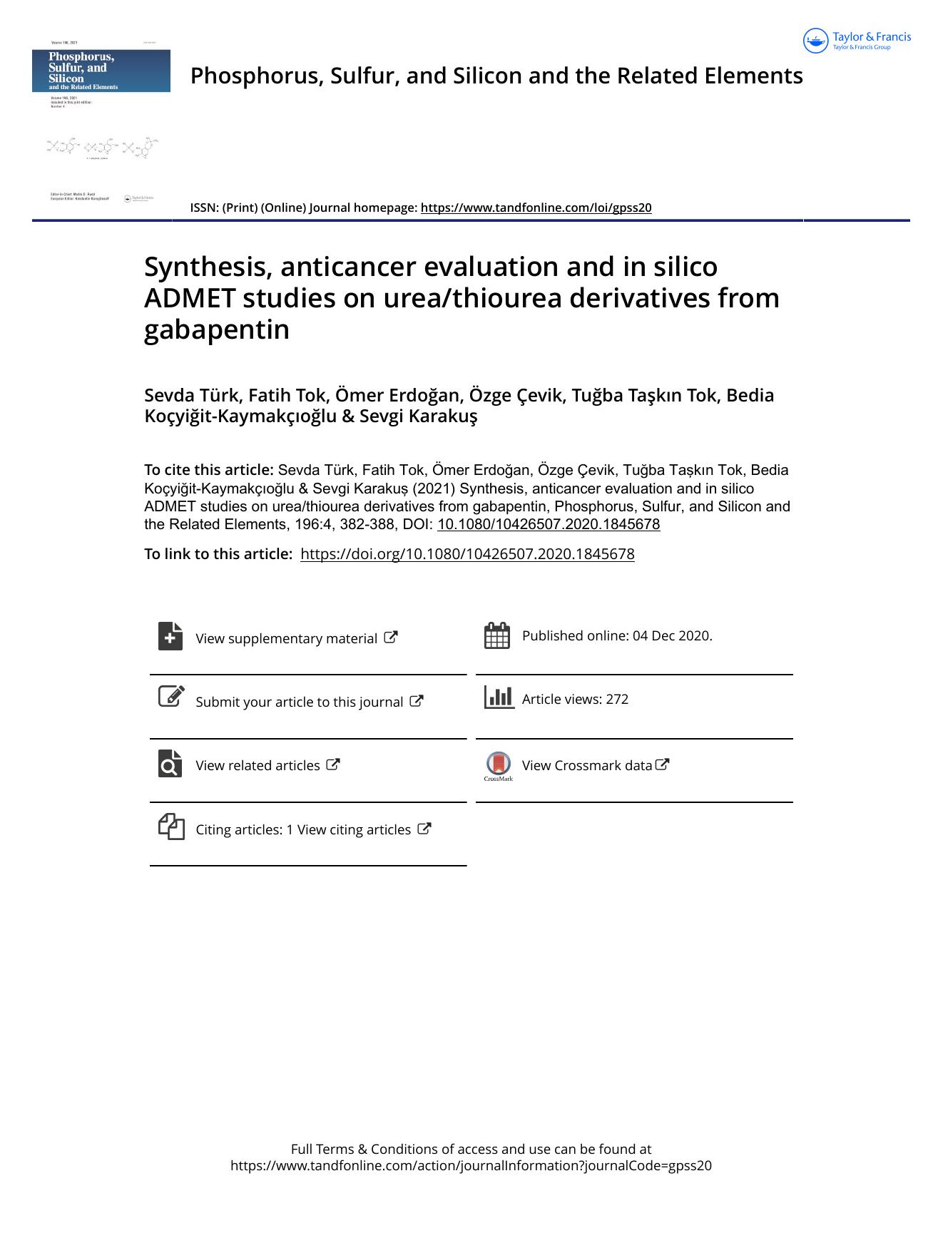 Synthesis, anticancer evaluation and in silico ADMET studies on ureathiourea derivatives from gabapentin by unknow