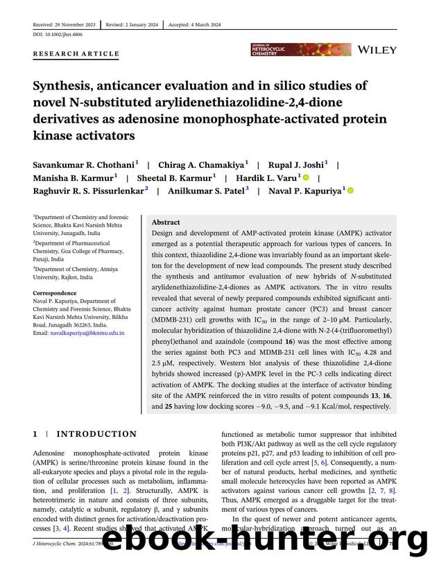 Synthesis, anticancer evaluation and in silico studies of novel N âsubstituted arylidenethiazolidineâ2,4âdione derivatives as Adenosine MonophosphateâActivated Protein Kinase activators by Unknown
