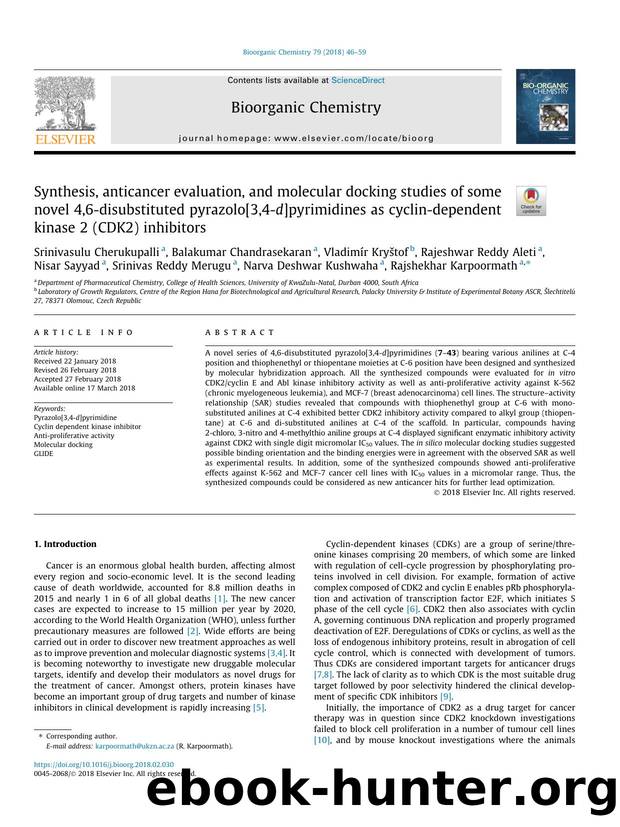 Synthesis, anticancer evaluation, and molecular docking studies of some novel 4,6-disubstituted pyrazolo[3,4-d]pyrimidines as cyclin-dependent kinase 2 (CDK2) inhibitors by unknow