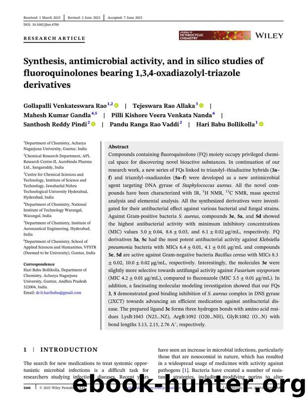 Synthesis, antimicrobial activity and in silico studies of fluoroquinolones bearing 1,3,4-oxadiazolyl-triazole derivatives by Unknown