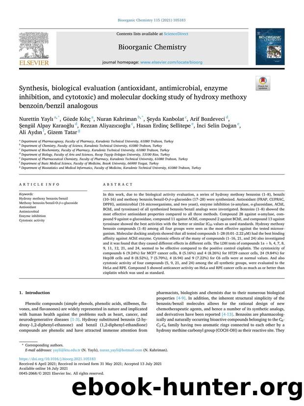 Synthesis, biological evaluation (antioxidant, antimicrobial, enzyme inhibition, and cytotoxic) and molecular docking study of hydroxy methoxy benzoinbenzil analogous by unknow