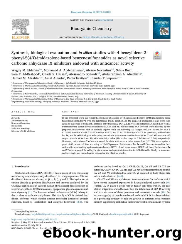 Synthesis, biological evaluation and in silico studies with 4-benzylidene-2-phenyl-5(4H)-imidazolone-based benzenesulfonamides as novel selective carbonic anhydrase IX inhibitors e by unknow