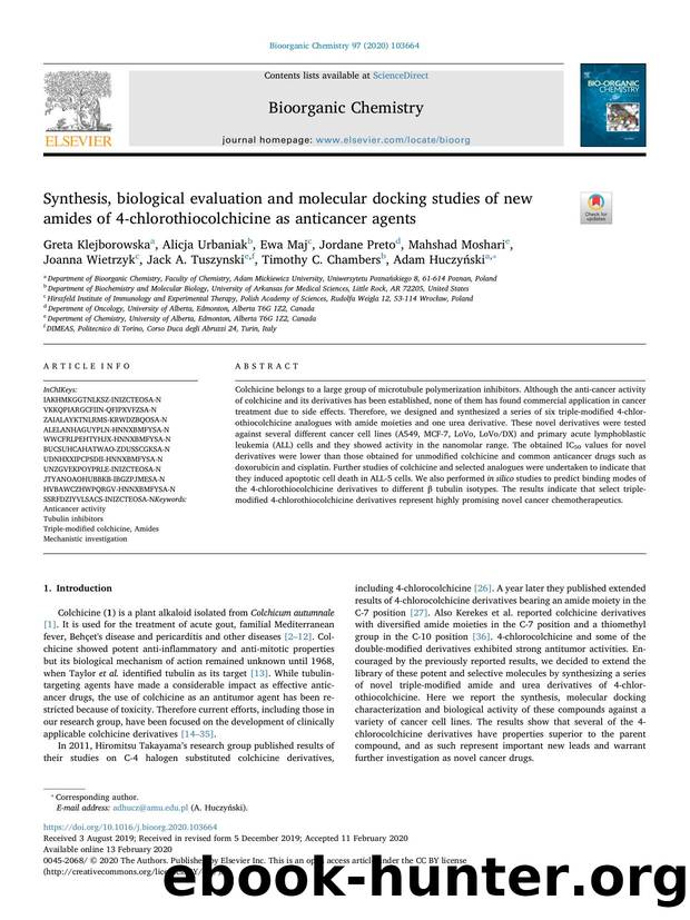 Synthesis, biological evaluation and molecular docking studies of new amides of 4-chlorothiocolchicine as anticancer agents by unknow