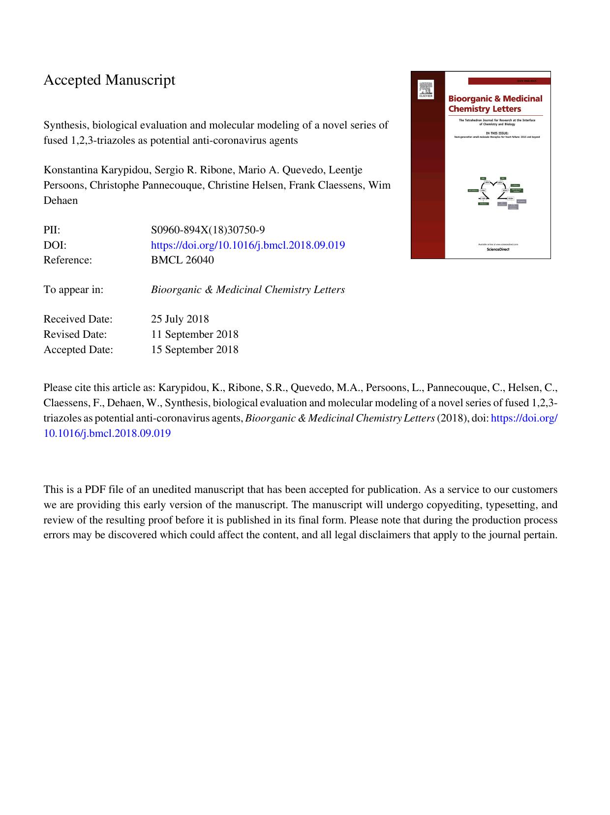 Synthesis, biological evaluation and molecular modeling of a novel series of fused 1,2,3-triazoles as potential anti-coronavirus agents by unknow