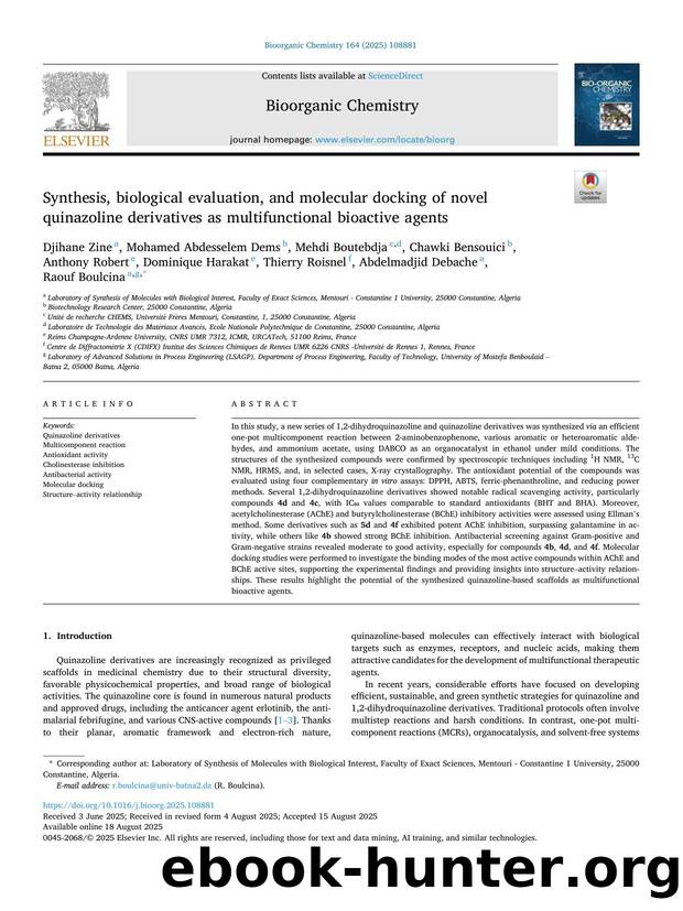 Synthesis, biological evaluation, and molecular docking of novel quinazoline derivatives as multifunctional bioactive agents by unknow