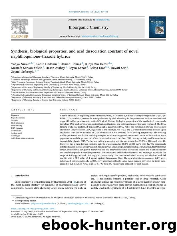 Synthesis, biological properties, and acid dissociation constant of novel naphthoquinoneâtriazole hybrids by unknow