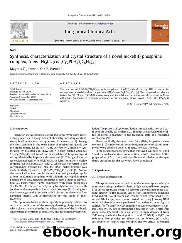 Synthesis, characterisation and crystal structure of a novel nickel(II) phosphine complex, trans-[Ni2Cl4{cis-(Cy2PCH2)2C6H4}2] by Magnus T. Johnson & Ola F. Wendt