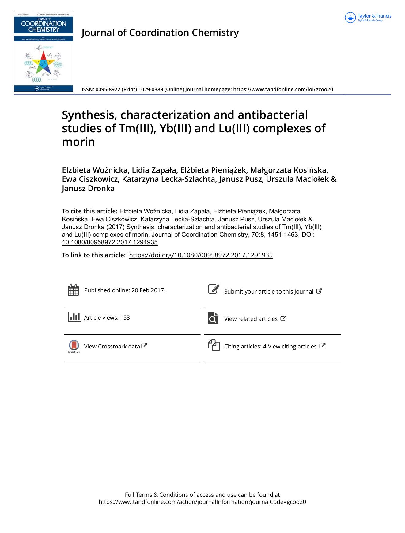 Synthesis, characterization and antibacterial studies of Tm(III), Yb(III) and Lu(III) complexes of morin by unknow