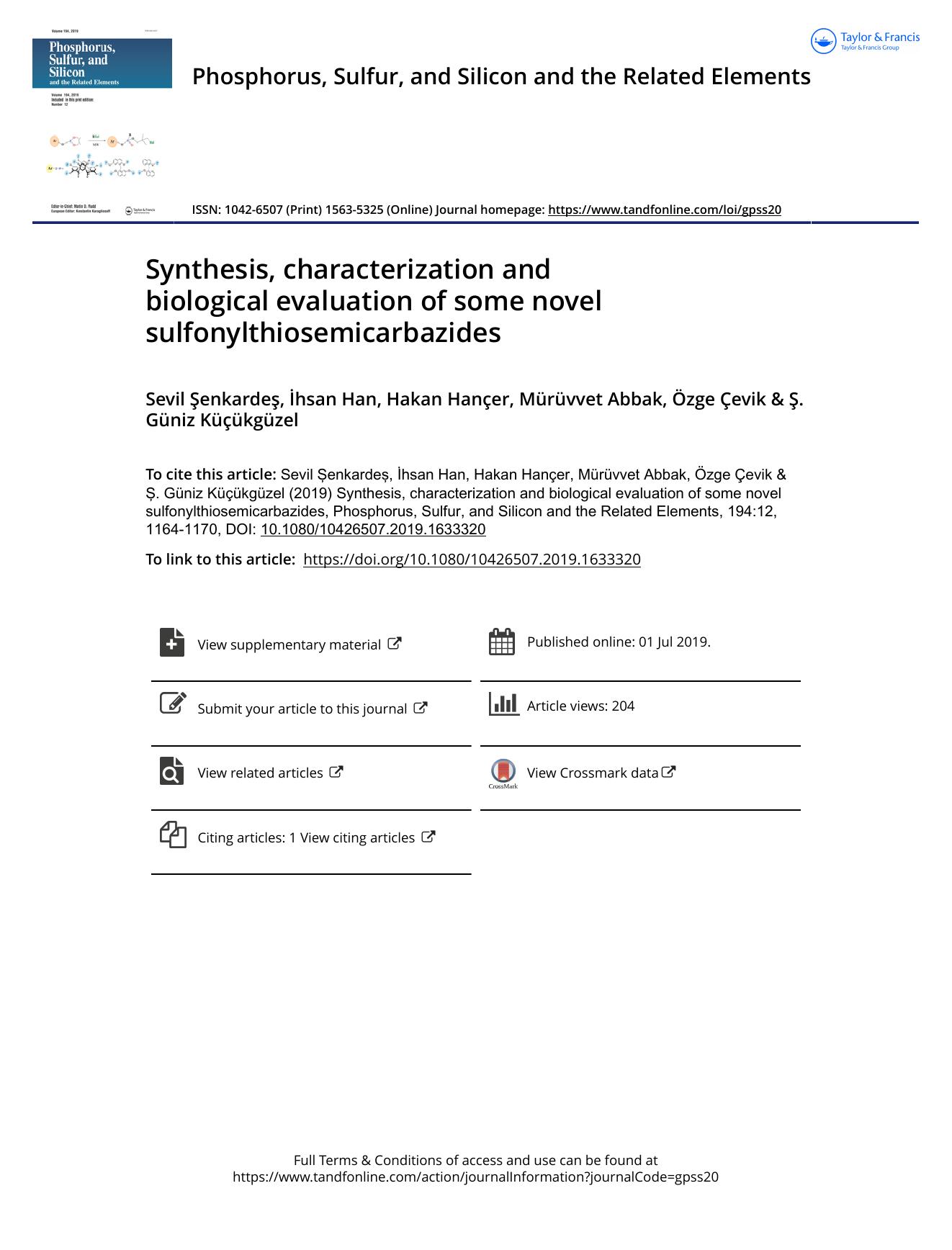 Synthesis, characterization and biological evaluation of some novel sulfonylthiosemicarbazides by unknow