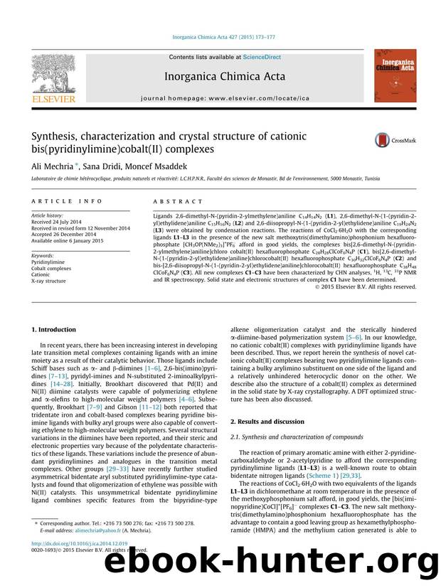 Synthesis, characterization and crystal structure of cationic bis(pyridinylimine)cobalt(II) complexes by Ali Mechria & Sana Dridi & Moncef Msaddek
