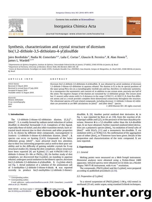 Synthesis, characterization and crystal structure of dicesium bis(1,2-dithiole-3,5-dithiolato-4-yl)disulfide by unknow