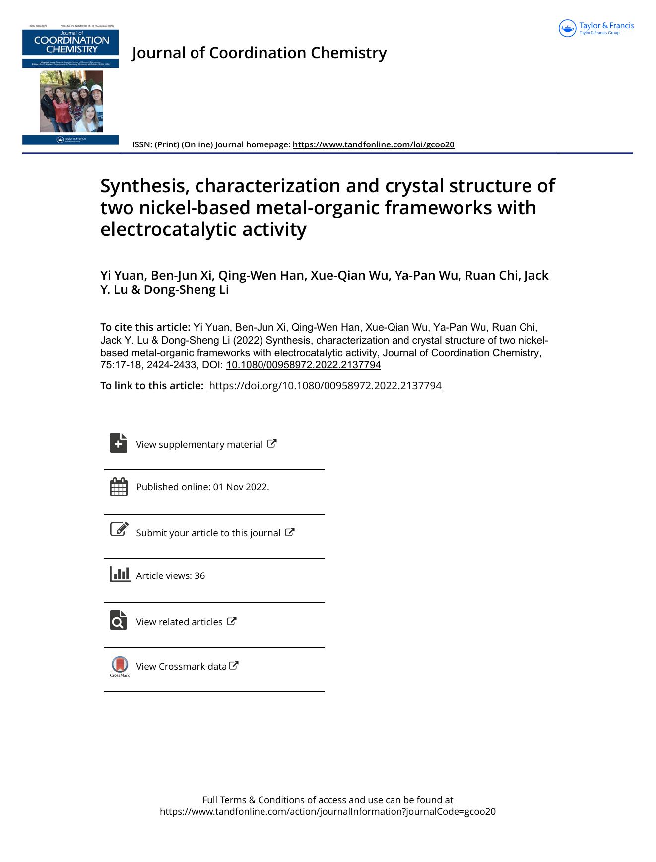 Synthesis, characterization and crystal structure of two nickel-based metal-organic frameworks with electrocatalytic activity by unknow