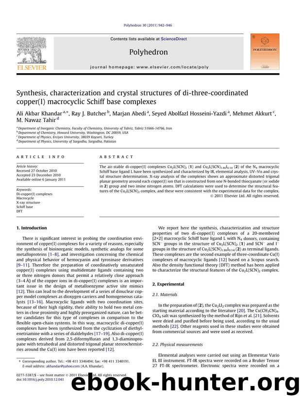 Synthesis, characterization and crystal structures of di-three-coordinated copper(I) macrocyclic Schiff base complexes by unknow