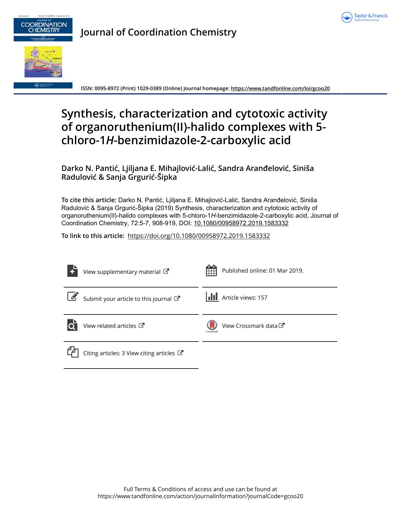 Synthesis, characterization and cytotoxic activity of organoruthenium(II)-halido complexes with 5-chloro-1H-benzimidazole-2-carboxylic acid by unknow