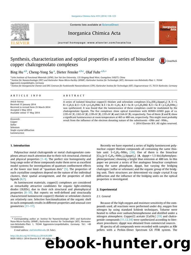 Synthesis, characterization and optical properties of a series of binuclear copper chalcogenolato complexes by Bing Hu & Cheng-Yong Su & Dieter Fenske & Olaf Fuhr