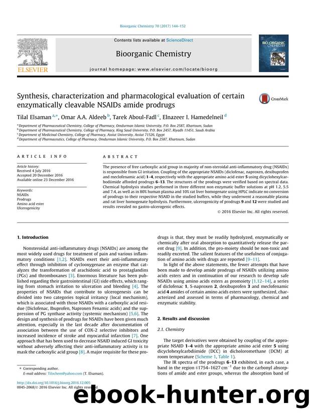 Synthesis, characterization and pharmacological evaluation of certain enzymatically cleavable NSAIDs amide prodrugs by Tilal Elsaman & Omar A.A. Aldeeb & Tarek Aboul-Fadl & Elnazeer I. Hamedelneil