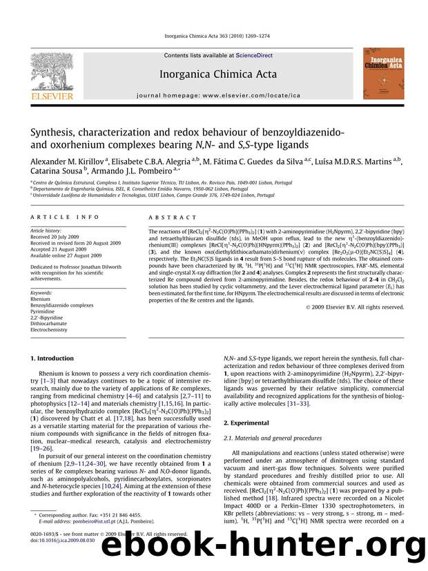 Synthesis, characterization and redox behaviour of benzoyldiazenido- and oxorhenium complexes bearing N,N- and S,S-type ligands by unknow