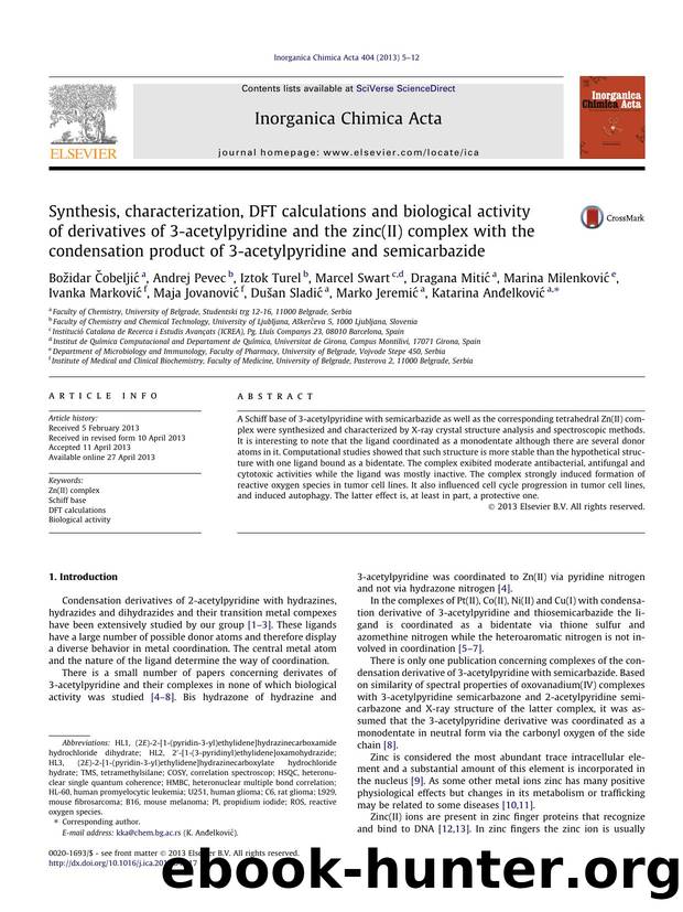 Synthesis, characterization, DFT calculations and biological activity of derivatives of 3-acetylpyridine and the zinc(II) complex with the condensation product of 3-acetylpyridine and semicarbazide by unknow