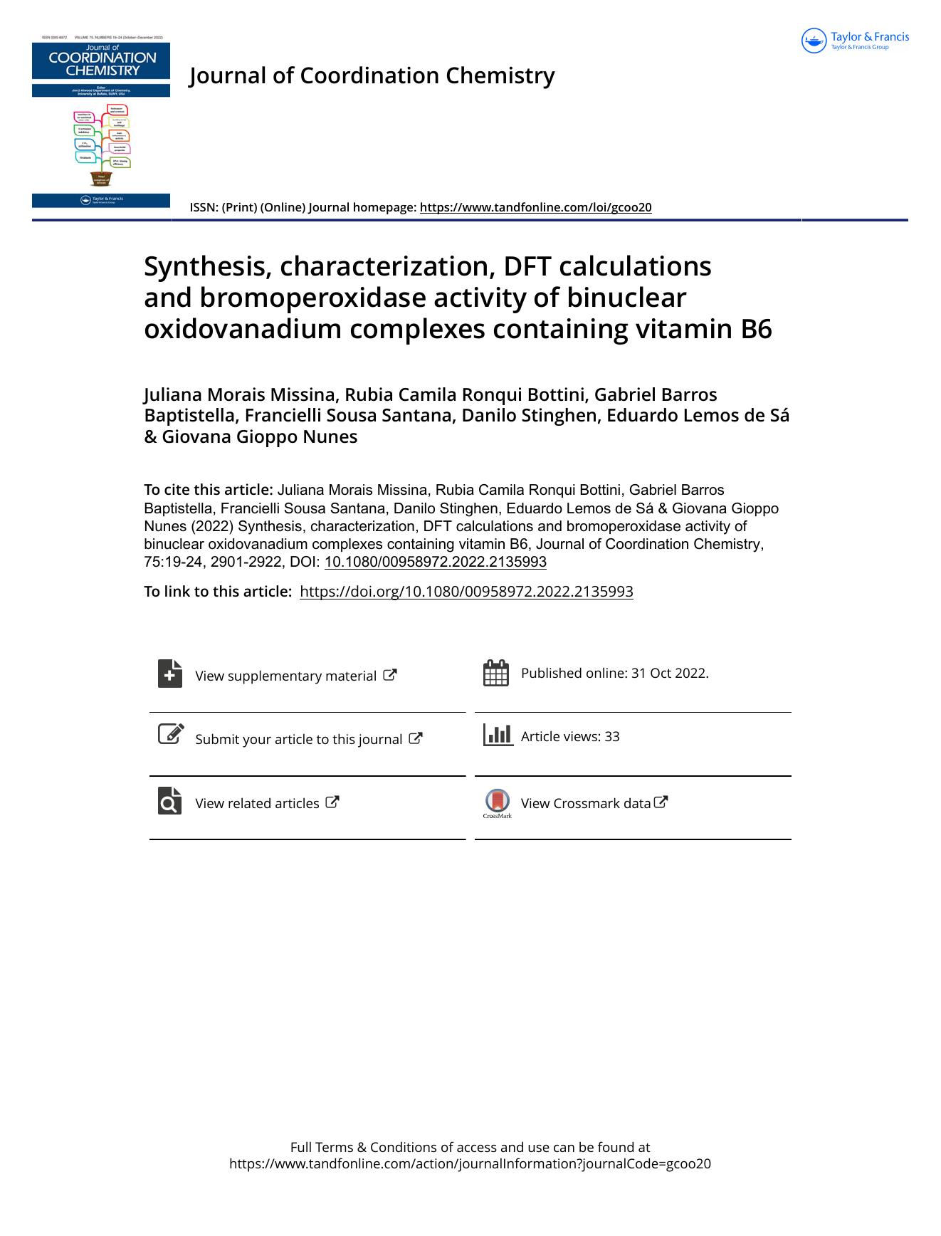 Synthesis, characterization, DFT calculations and bromoperoxidase activity of binuclear oxidovanadium complexes containing vitamin B6 by unknow