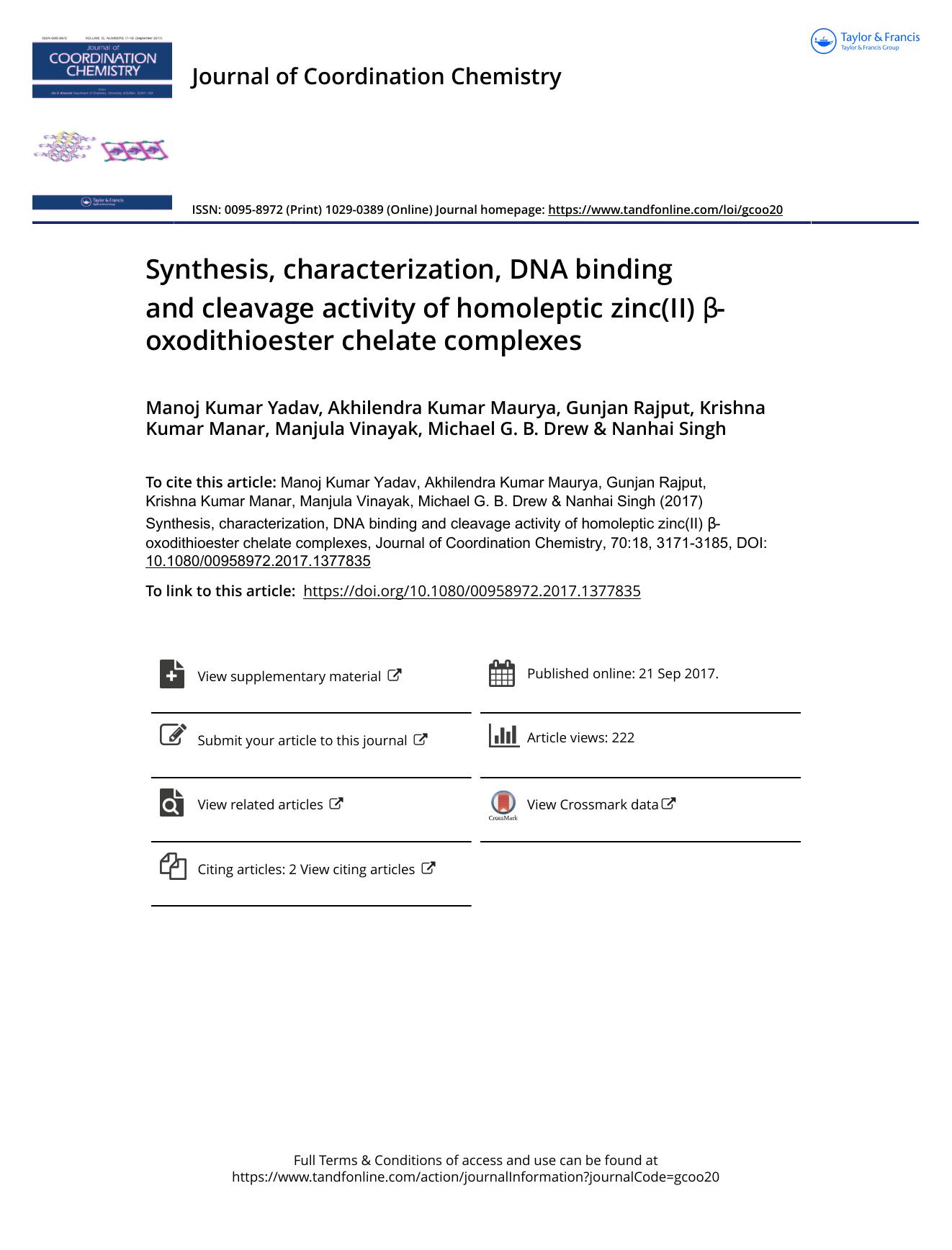 Synthesis, characterization, DNA binding and cleavage activity of homoleptic zinc(II) Î²-oxodithioester chelate complexes by unknow