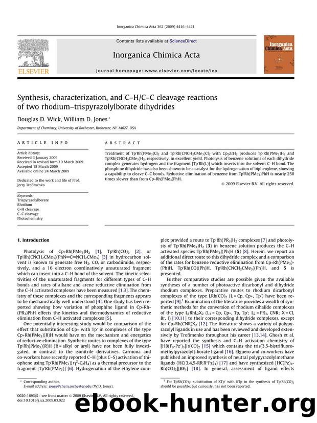Synthesis, characterization, and CâHCâC cleavage reactions of two rhodiumâtrispyrazolylborate dihydrides by Douglas D. Wick; William D. Jones