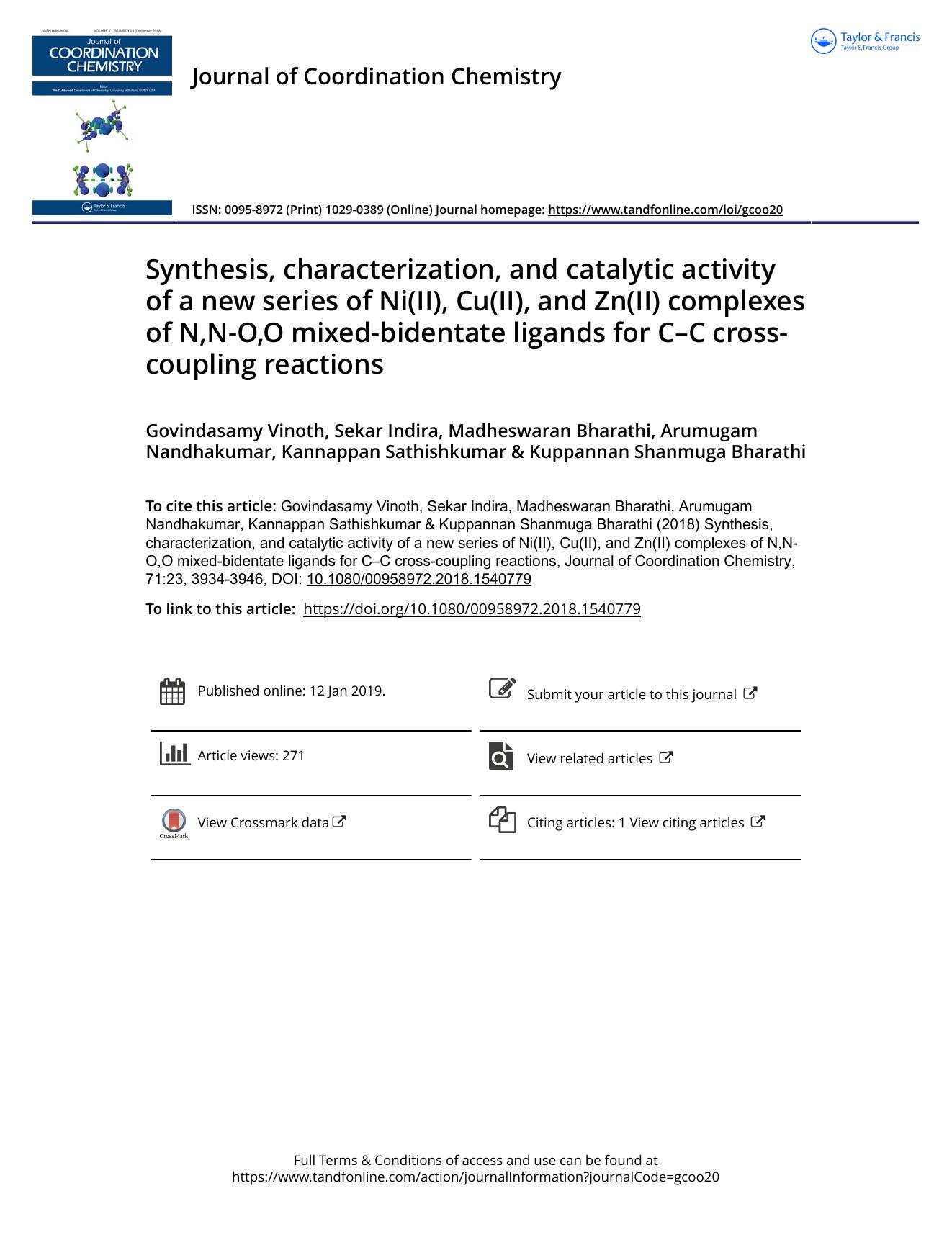 Synthesis, characterization, and catalytic activity of a new series of Ni(II), Cu(II), and Zn(II) complexes of N,N-O,O mixed-bidentate ligands for CâC cross-coupling reactions by unknow