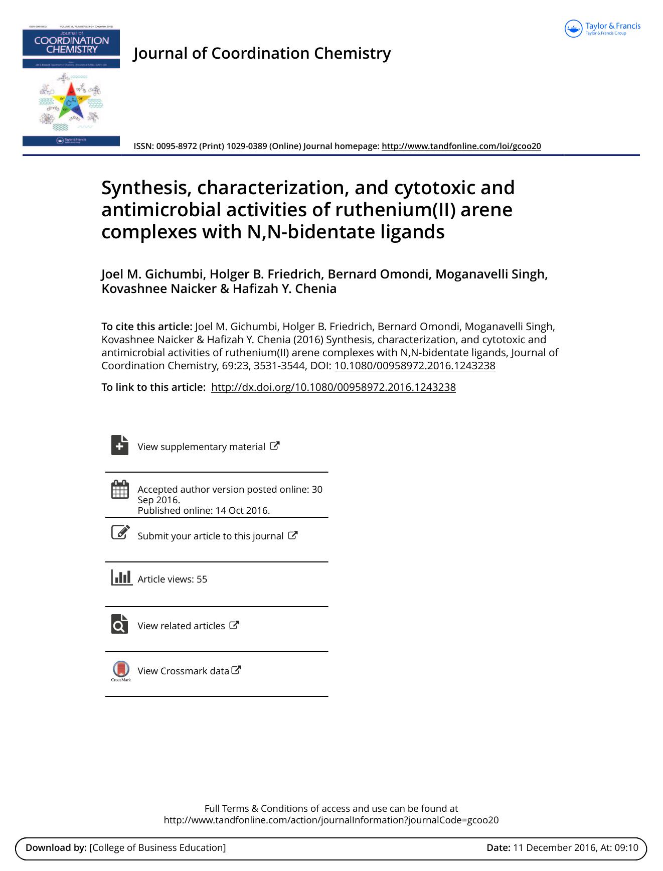 Synthesis, characterization, and cytotoxic and antimicrobial activities of ruthenium(II) arene complexes with N,N-bidentate ligands by unknow