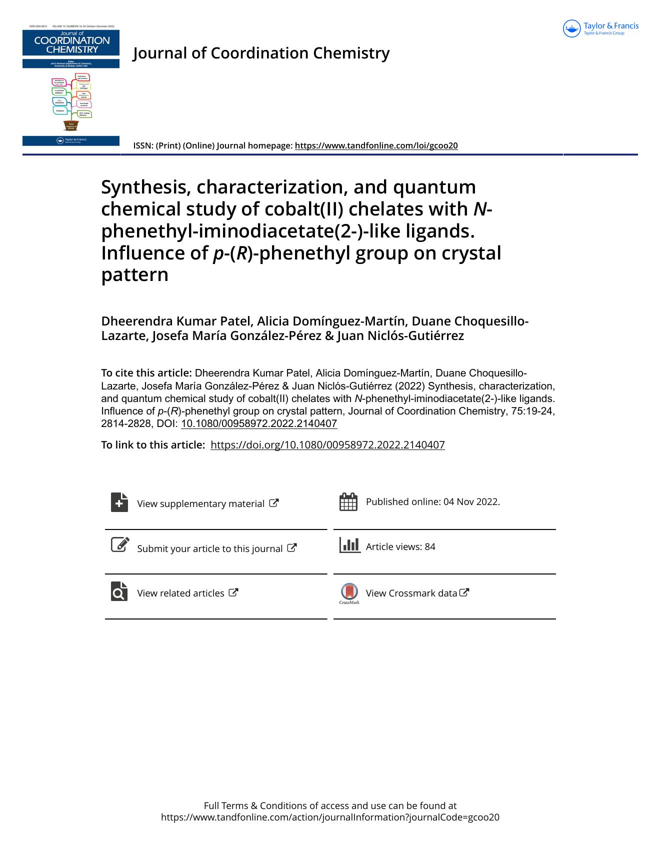 Synthesis, characterization, and quantum chemical study of cobalt(II) chelates with N-phenethyl-iminodiacetate(2-)-like ligands. Influence of p-(R)-phenethyl group on crystal pattern by unknow