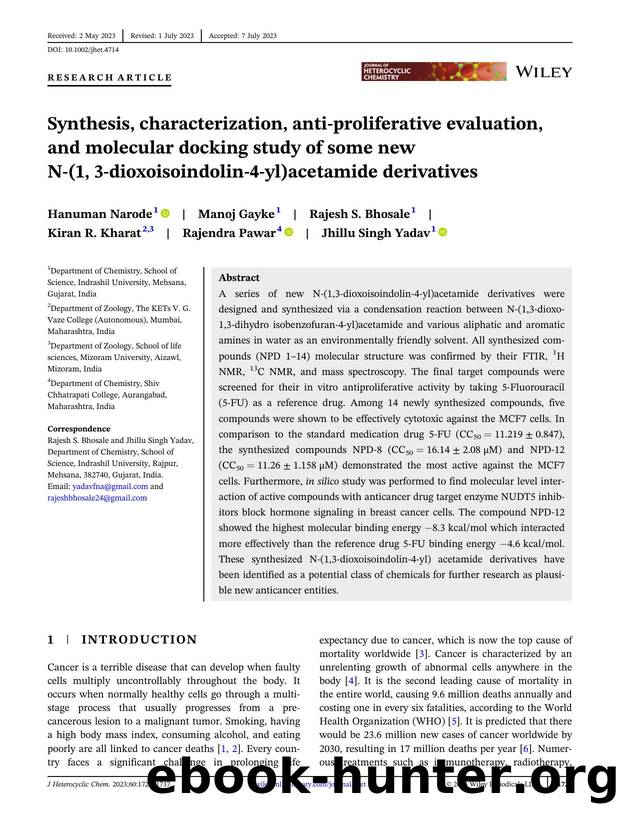 Synthesis, characterization, antiâproliferative evaluation and molecular docking study of some new Nâ(1, 3âdioxoisoindolinâ4âyl)acetamide derivatives by Unknown