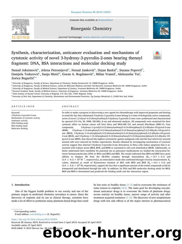 Synthesis, characterization, anticancer evaluation and mechanisms of cytotoxic activity of novel 3-hydroxy-3-pyrrolin-2-ones bearing thenoyl fragment_ DNA, BSA interactions and molecular docking study by unknow