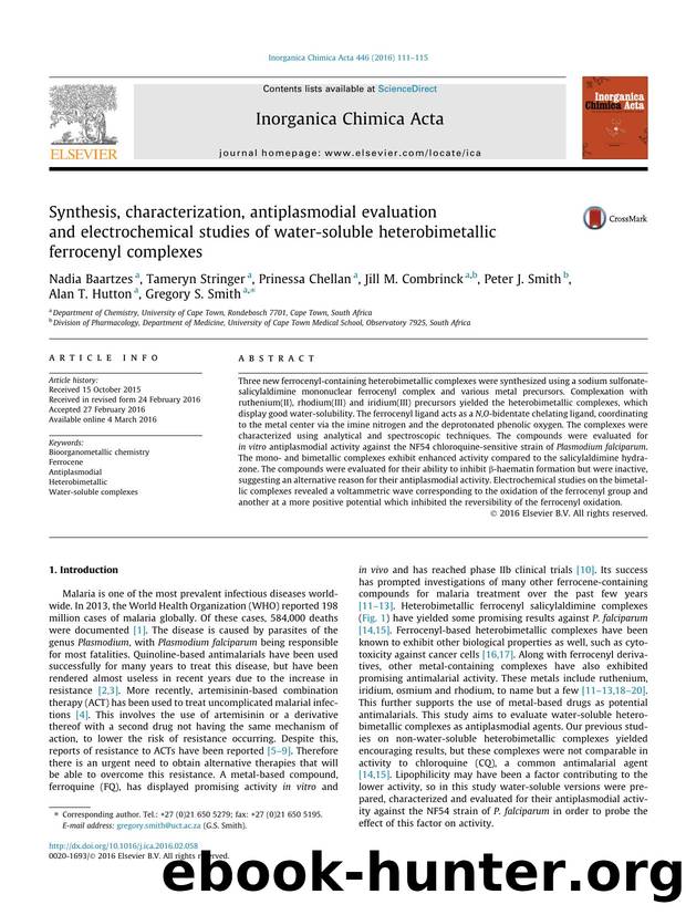 Synthesis, characterization, antiplasmodial evaluation and electrochemical studies of water-soluble heterobimetallic ferrocenyl complexes by unknow