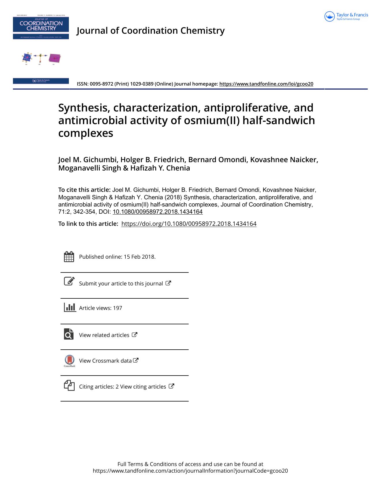 Synthesis, characterization, antiproliferative, and antimicrobial activity of osmium(II) half-sandwich complexes by unknow