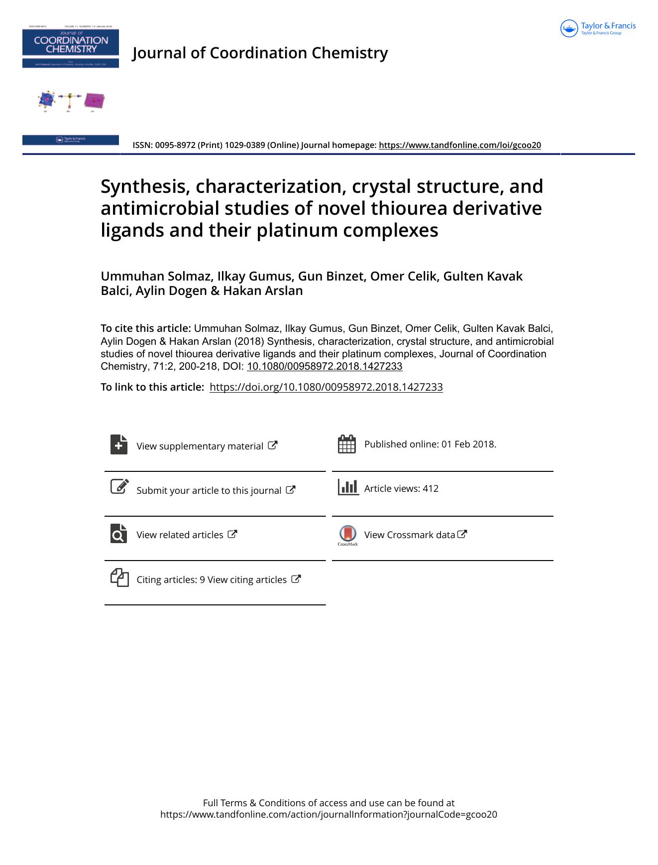 Synthesis, characterization, crystal structure, and antimicrobial studies of novel thiourea derivative ligands and their platinum complexes by unknow