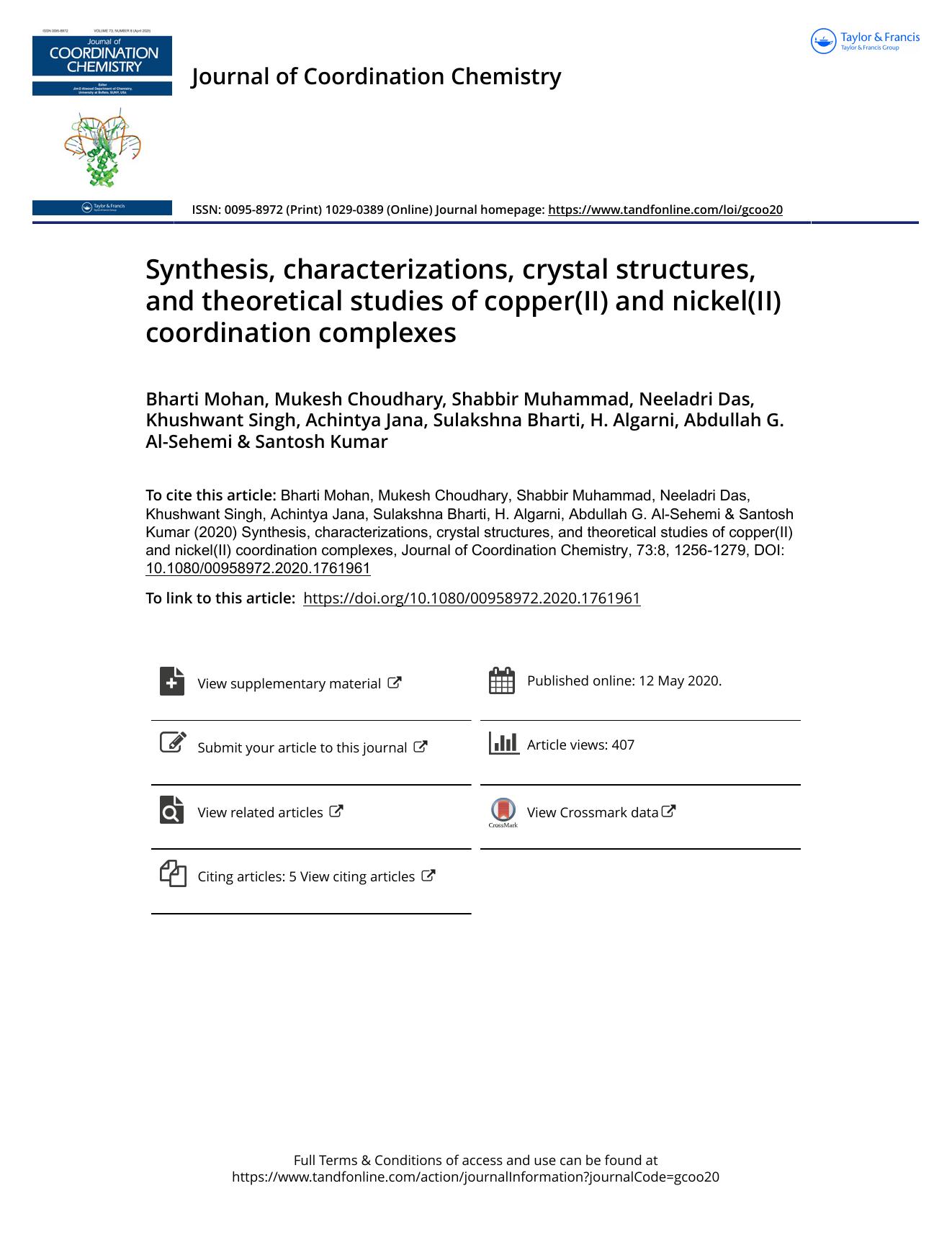 Synthesis, characterizations, crystal structures, and theoretical studies of copper(II) and nickel(II) coordination complexes by unknow