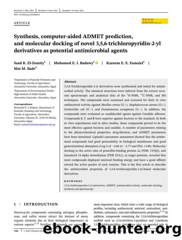 Synthesis, computer-aided ADMET prediction, and molecular docking of novel 3,5,6-trichloropyridin-2-yl derivatives as potential antimicrobial agents by Unknown