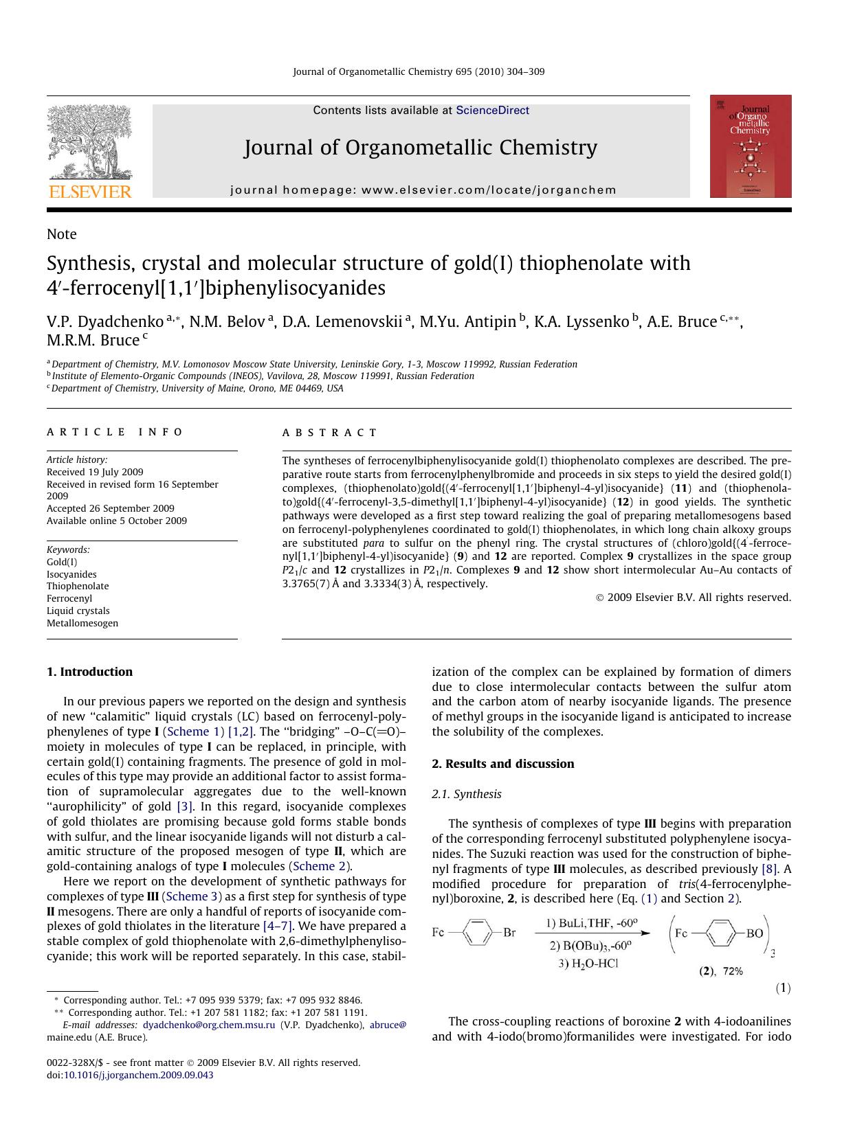 Synthesis, crystal and molecular structure of gold(I) thiophenolate with 4′-ferrocenyl[1,1′]biphenylisocyanides by unknow