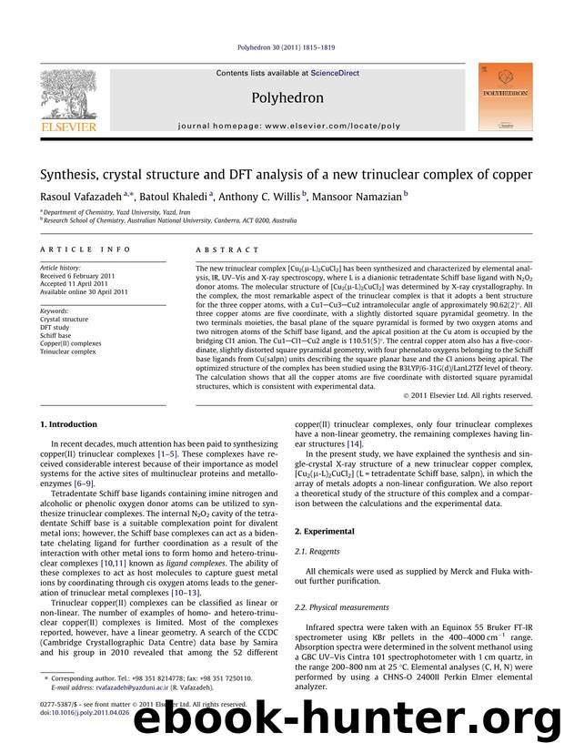Synthesis, crystal structure and DFT analysis of a new trinuclear complex of copper by Rasoul Vafazadeh & Batoul Khaledi & Anthony C. Willis & Mansoor Namazian