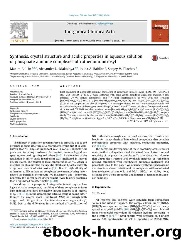 Synthesis, crystal structure and acidic properties in aqueous solution of phosphate ammine complexes of ruthenium nitrosyl by Maxim A. Ilâ€™in & Alexander N. Makhinya & Iraida A. Baidina & Sergey V. Tkachev
