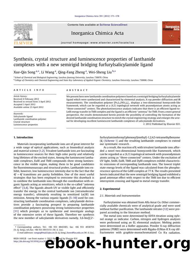 Synthesis, crystal structure and luminescence properties of lanthanide complexes with a new semirigid bridging furfurylsalicylamide ligand by Xue-Qin Song & Li Wang & Qing-Fang Zheng & Wei-Sheng Liu