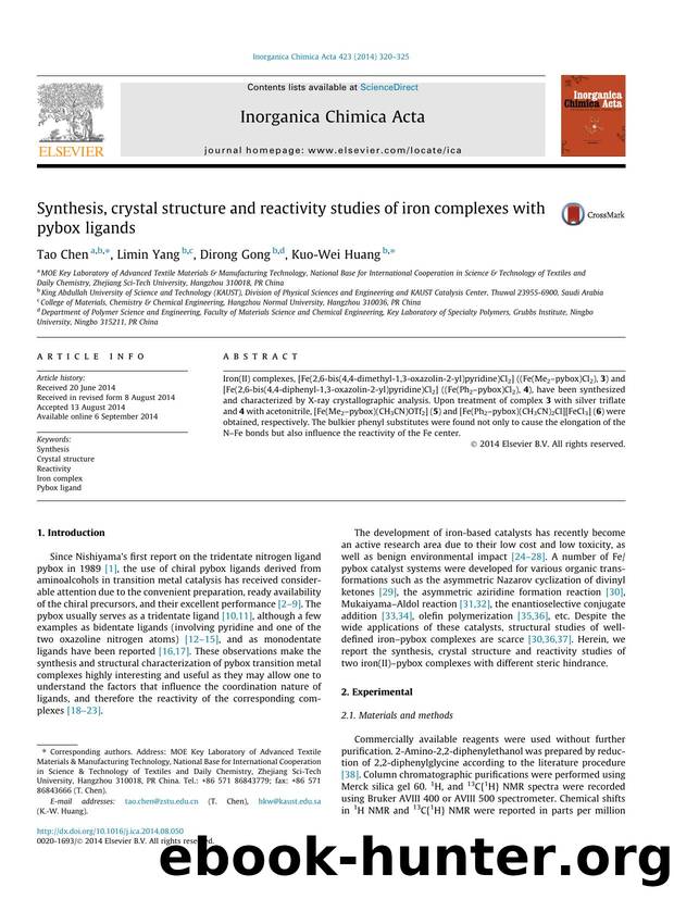 Synthesis, crystal structure and reactivity studies of iron complexes with pybox ligands by Tao Chen & Limin Yang & Dirong Gong & Kuo-Wei Huang