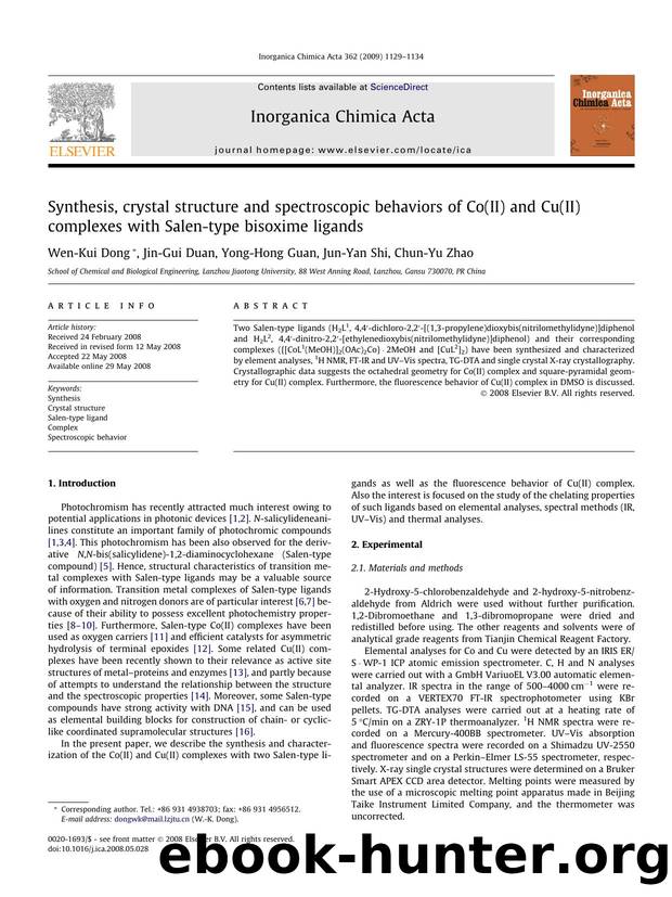 Synthesis, crystal structure and spectroscopic behaviors of Co(II) and Cu(II) complexes with Salen-type bisoxime ligands by Wen-Kui Dong; Jin-Gui Duan; Yong-Hong Guan; Jun-Yan Shi; Chun-Yu Zhao