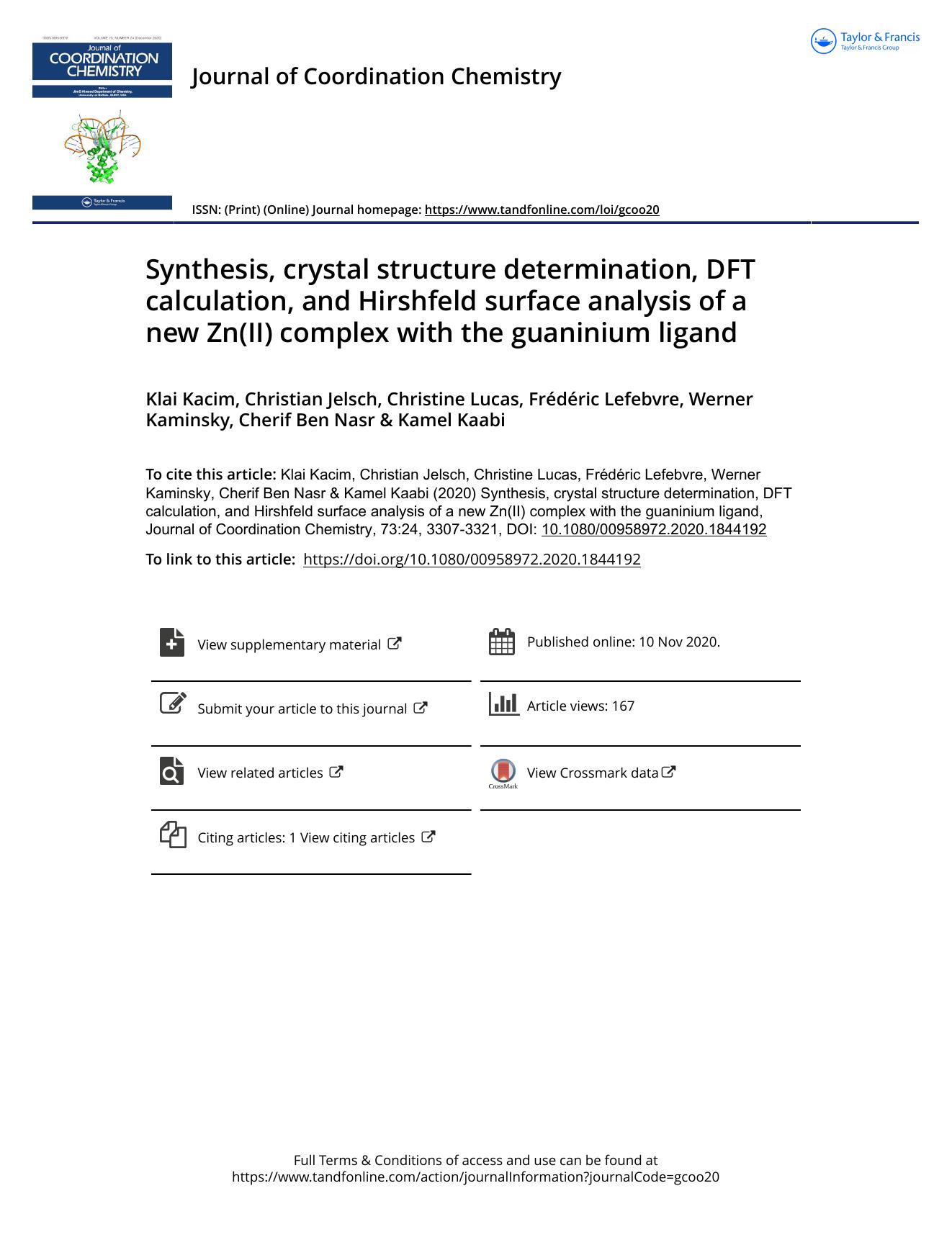 Synthesis, crystal structure determination, DFT calculation, and Hirshfeld surface analysis of a new Zn(II) complex with the guaninium ligand by unknow