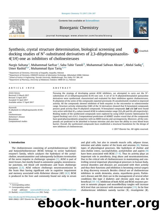 Synthesis, crystal structure determination, biological screening and docking studies of N1-substituted derivatives of 2,3-dihydroquinazolin-4(1H)-one as inhibitors of cholinesterases by unknow