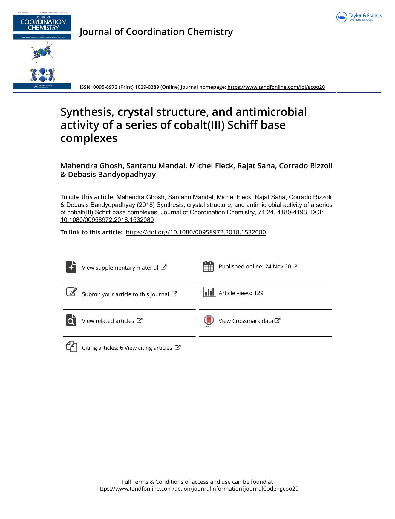 Synthesis, crystal structure, and antimicrobial activity of a series of cobalt(III) Schiff base complexes by unknow