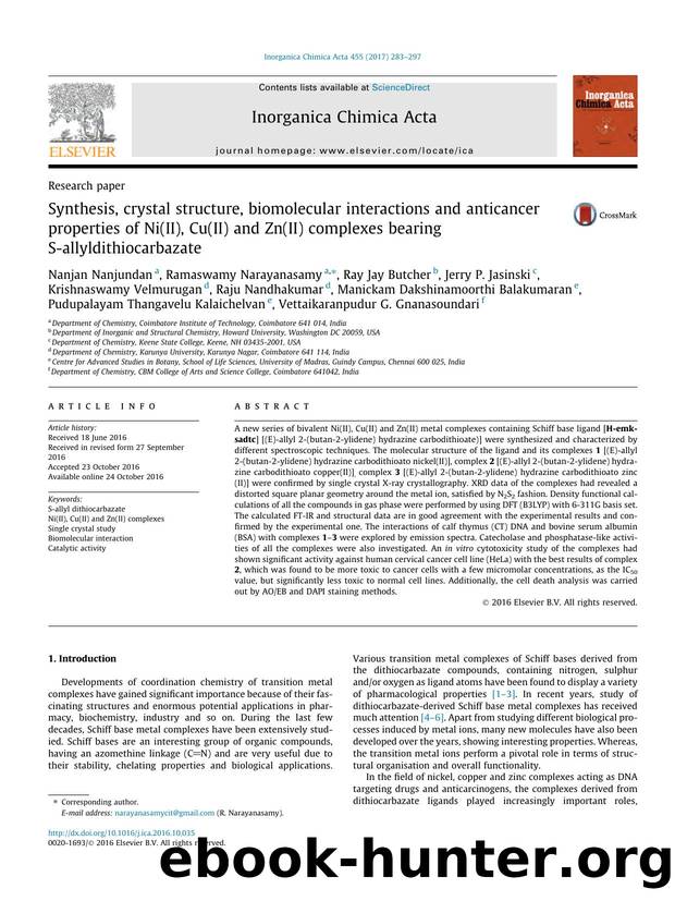 Synthesis, crystal structure, biomolecular interactions and anticancer properties of Ni(II), Cu(II) and Zn(II) complexes bearing S-allyldithiocarbazate by unknow