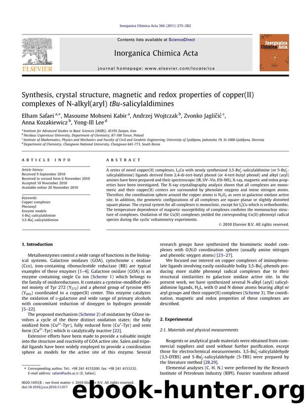 Synthesis, crystal structure, magnetic and redox properties of copper(II) complexes of N-alkyl(aryl) tBu-salicylaldimines by unknow