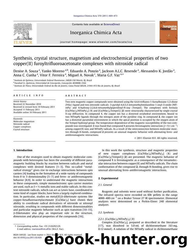 Synthesis, crystal structure, magnetism and electrochemical properties of two copper(II) furoyltrifluoroacetonate complexes with nitroxide radical by unknow