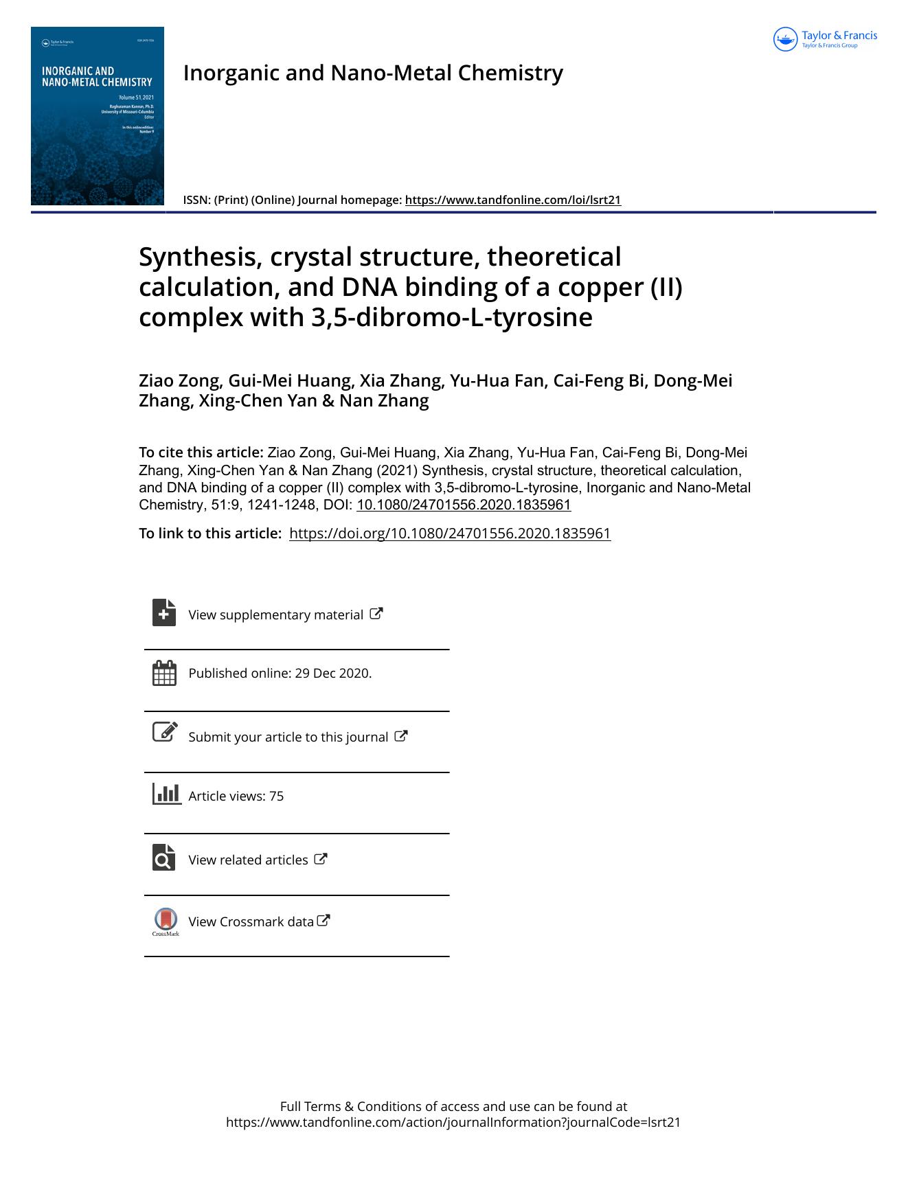 Synthesis, crystal structure, theoretical calculation, and DNA binding of a copper (II) complex with 3,5-dibromo-L-tyrosine by unknow