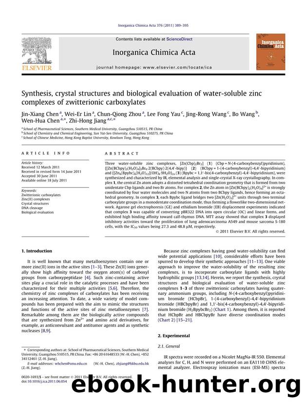 Synthesis, crystal structures and biological evaluation of water-soluble zinc complexes of zwitterionic carboxylates by unknow