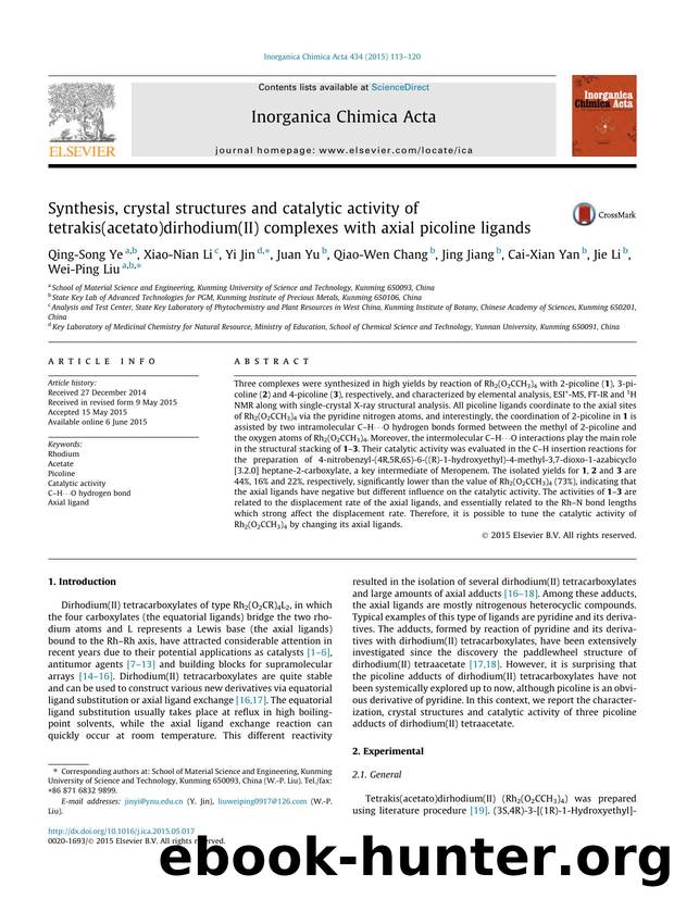 Synthesis, crystal structures and catalytic activity of tetrakis(acetato)dirhodium(II) complexes with axial picoline ligands by unknow
